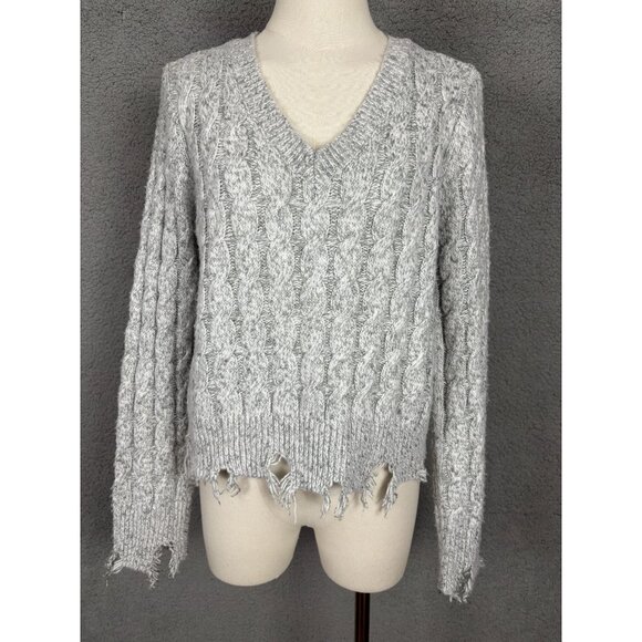Planet Heart Juniors' Women's Cable Knit V-Neck Distressed Sweater Large NWT's. - Picture 1 of 8